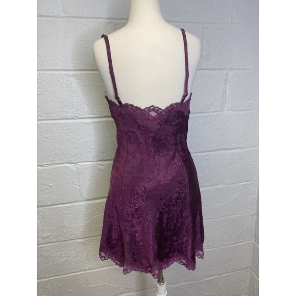 VTG Victorias Secret Gold Label Purple Damask Sleep Shirt Chemise Set Med M/L - Picture 4 of 12